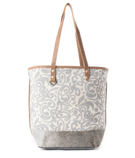 MYRA Winter Snow Tote Bag with minimalist rug design in canvas, leather, and Hairon material.