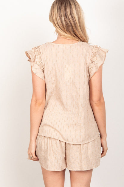 Cute Solid Cotton Woven Top & Shorts Set