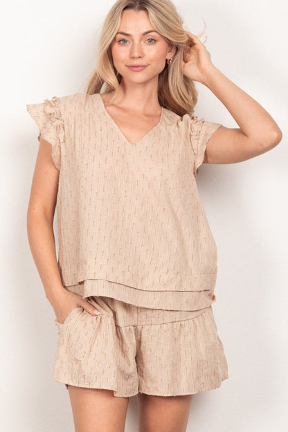 Cute Solid Cotton Woven Top & Shorts Set