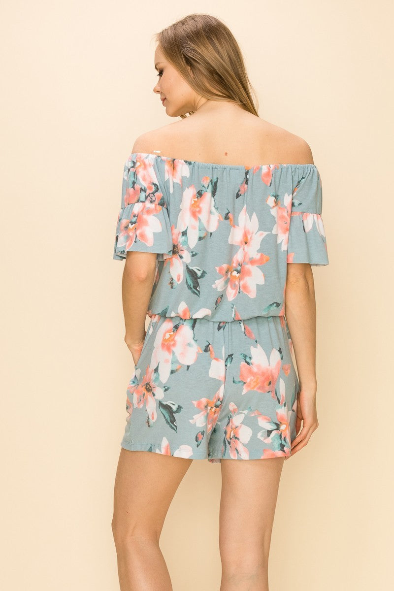 Floral Print Off Shoulder Romper