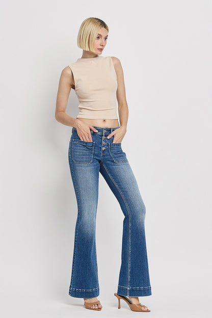 Vervet- Gleefully - Mid Rise Trouser Hem Flare Jeans