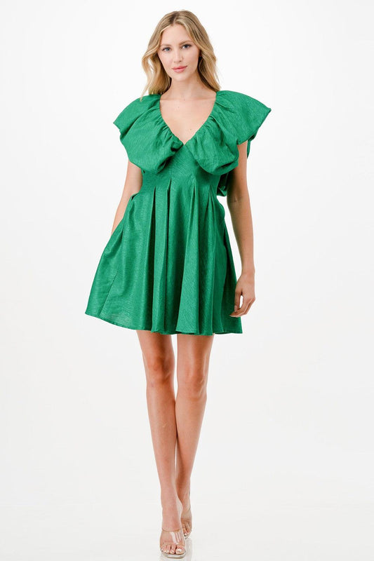 Ruffle detail short dress with playful design and flattering fit.
