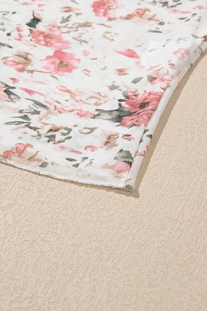 Floral Long Sleeve High Neck Sheath Mesh Top