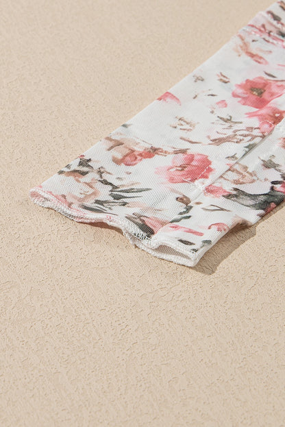 Floral Long Sleeve High Neck Sheath Mesh Top