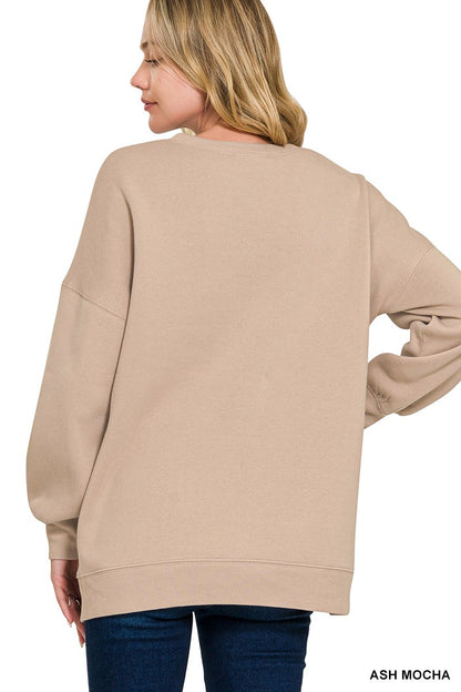 ZENANA- Fleece Hi-low Boyfriend Sweatshirt With Pockets