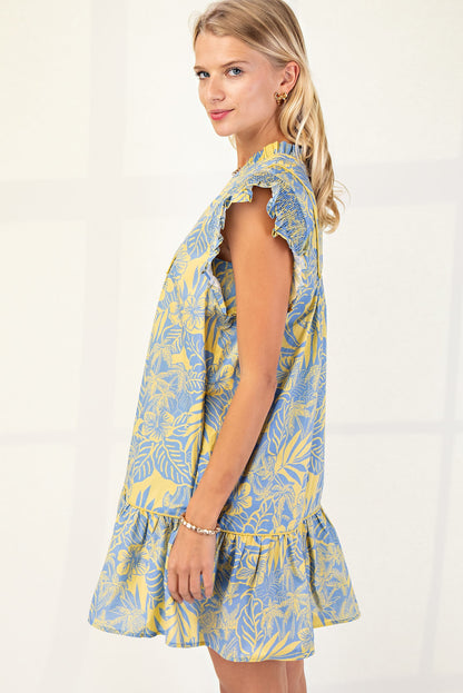 Printed Mini Dress with Ruffle Sleeves