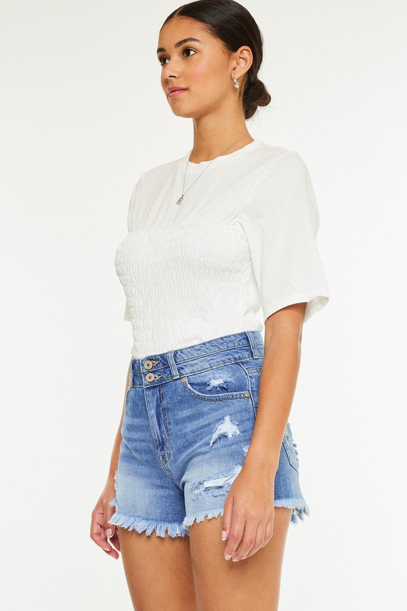 Kan Can- Farah High Rise Mom Denim Shorts