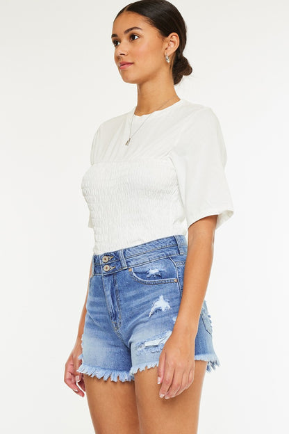 Kan Can- Farah High Rise Mom Denim Shorts