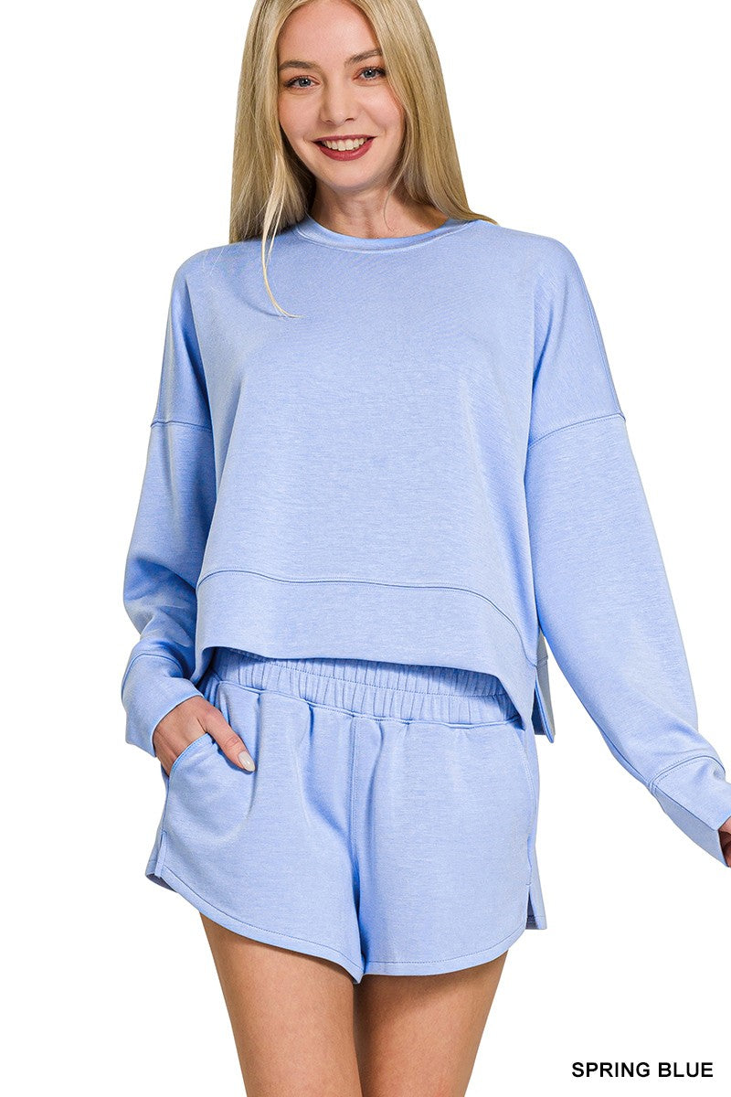 Scuba Long Sleeve Sweatshirt & Shorts Set- Zenana