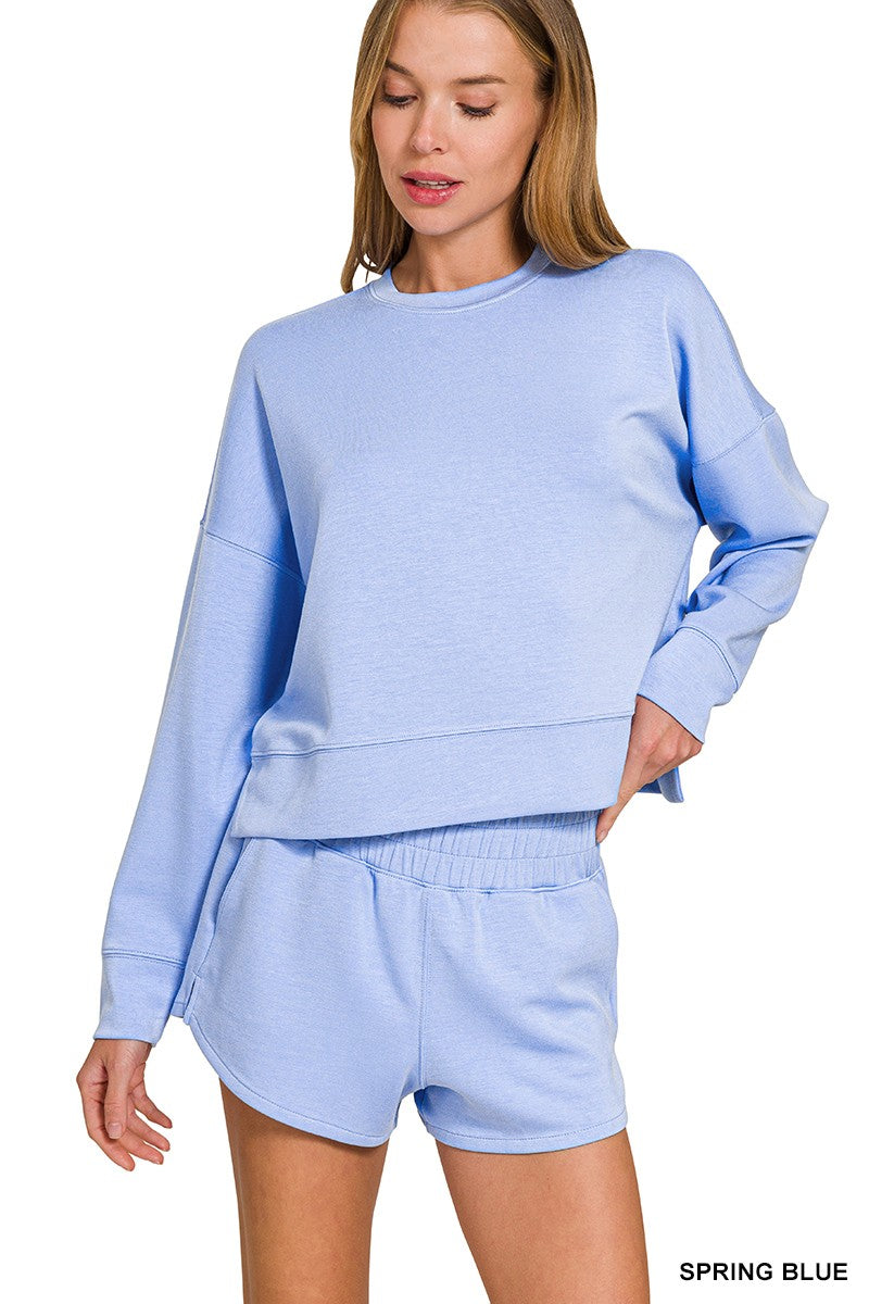 Scuba Long Sleeve Sweatshirt & Shorts Set- Zenana
