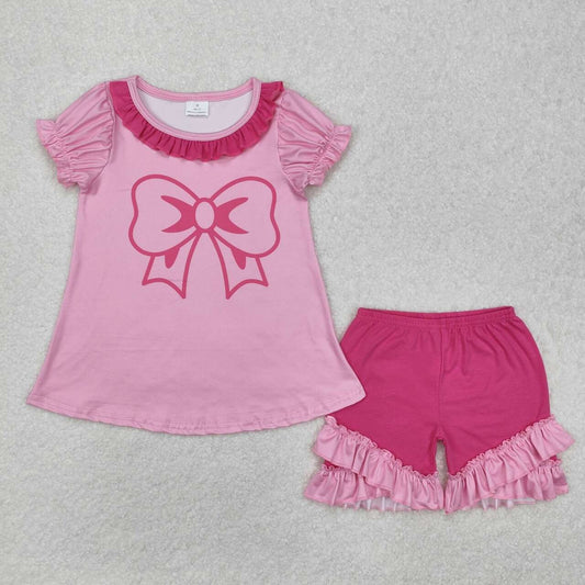 Girls' Clothing Set: Pink Bow Top and Shorts