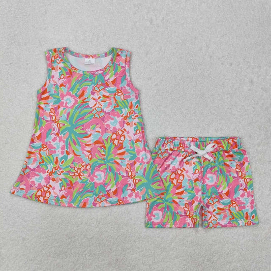 Girls' Clothing Set: Sleeveless Watercolor Floral Design