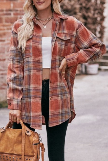 Casual Plaid Oversized Long Sleeve Shirt Shacket