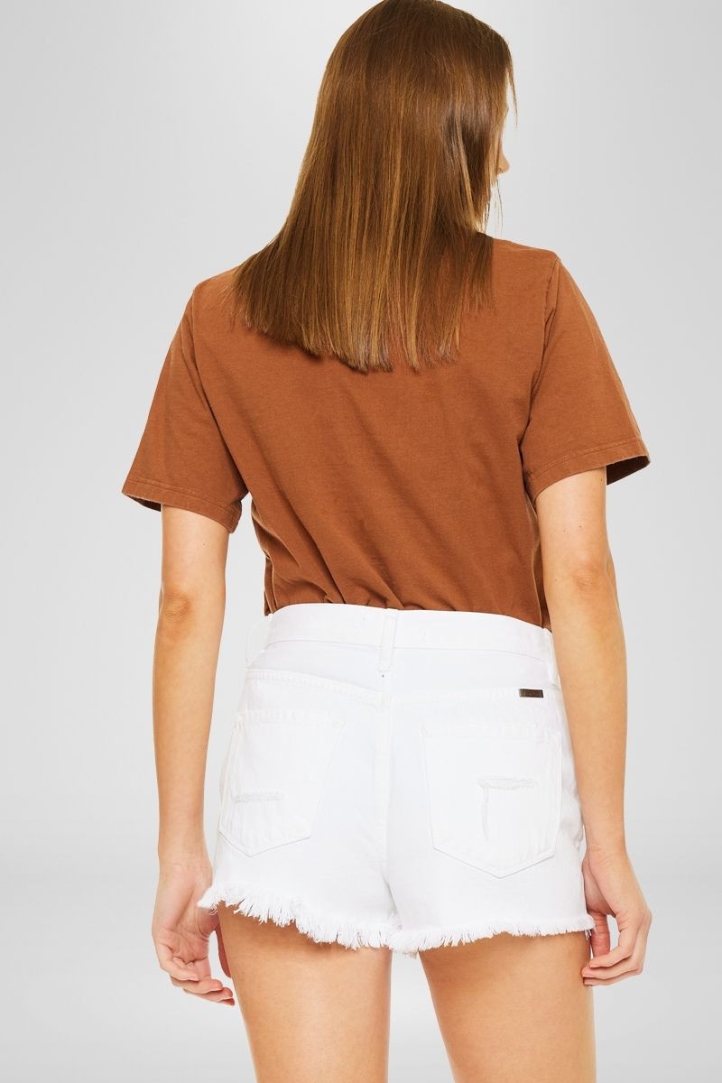 Kan Can- Ethel High Rise Distressed White Denim Shorts