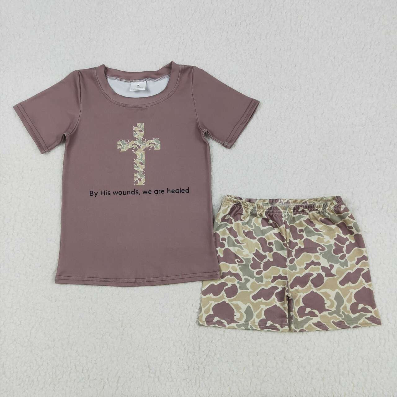 Boys' Clothing Set: Camo Cross with By His Wounds We Are Healed