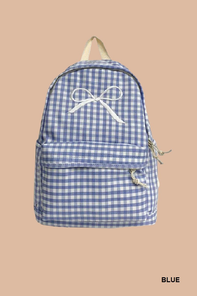 Coquette Bow Embroidered Checkered Backpack