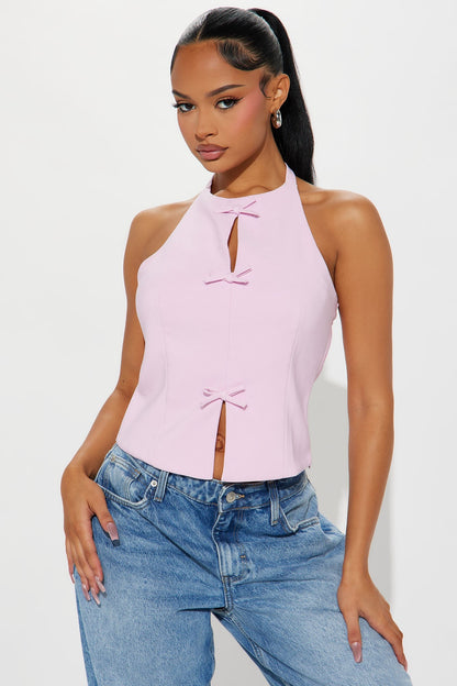 Ribbon Front Halter Neck Crop Top
