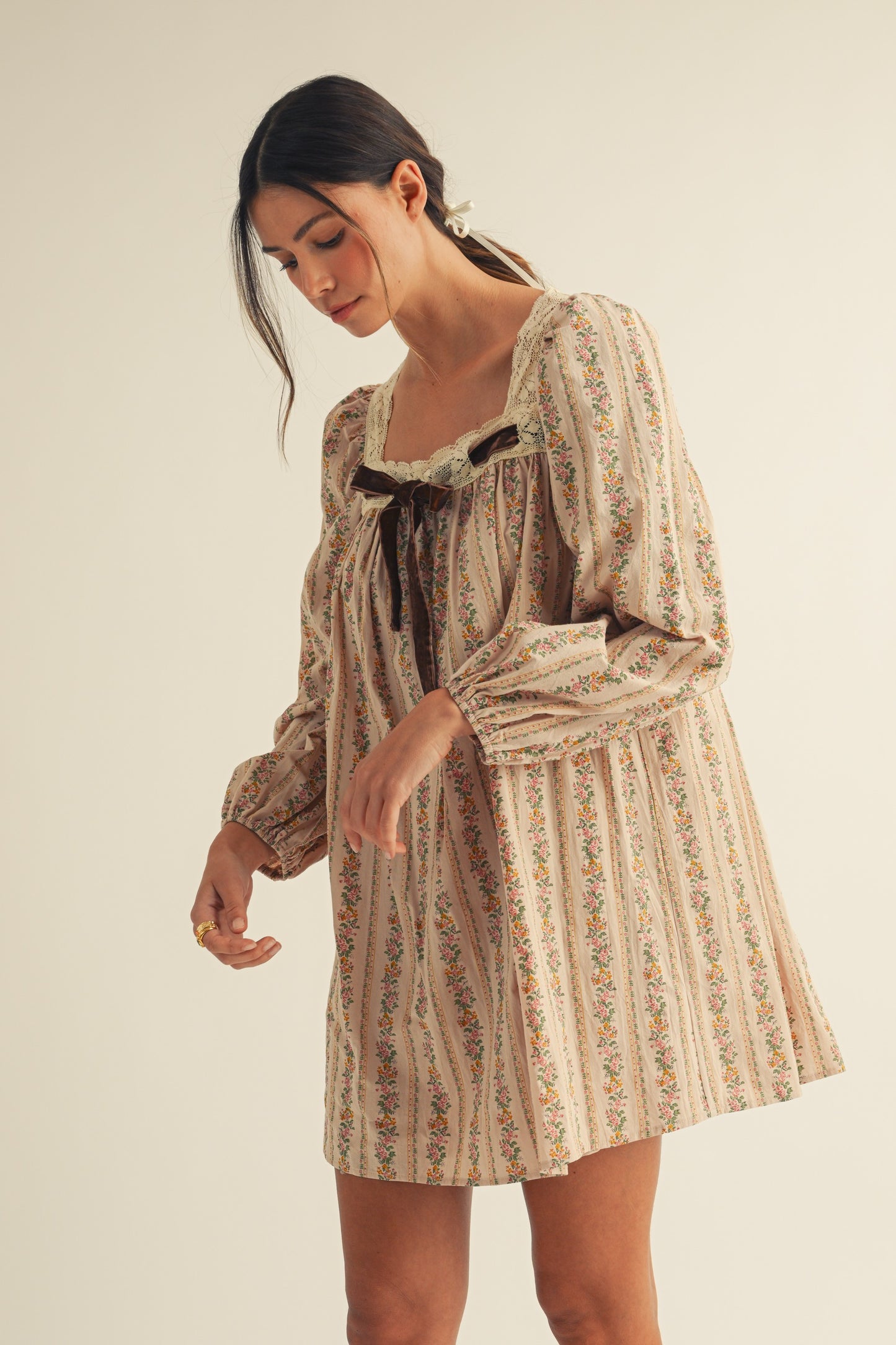 String Neck Floral Dress