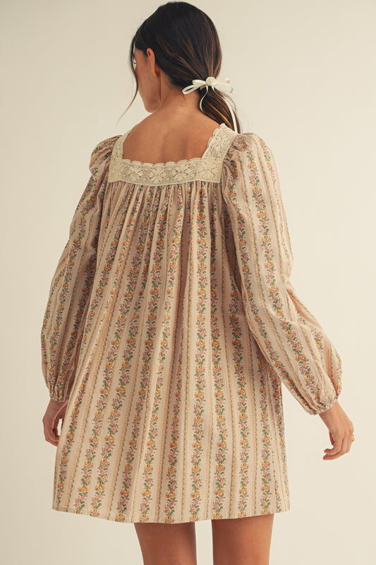 String Neck Floral Dress