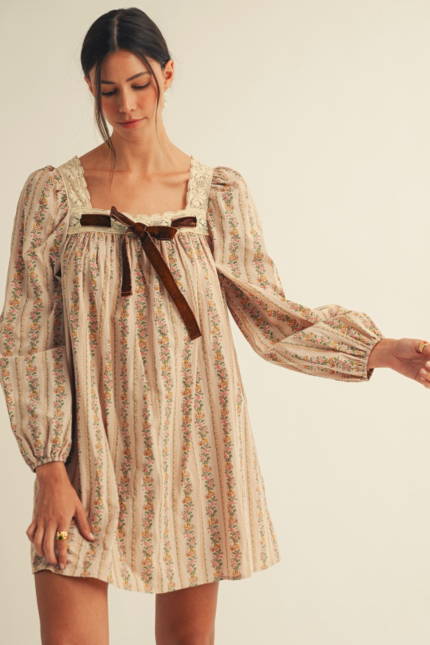 String Neck Floral Dress