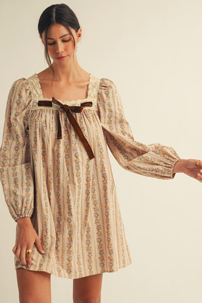 String Neck Floral Dress