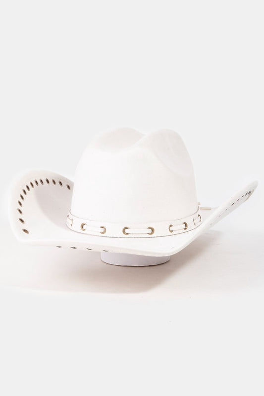 Grommet Brim Faux Suede Cowboy Hat