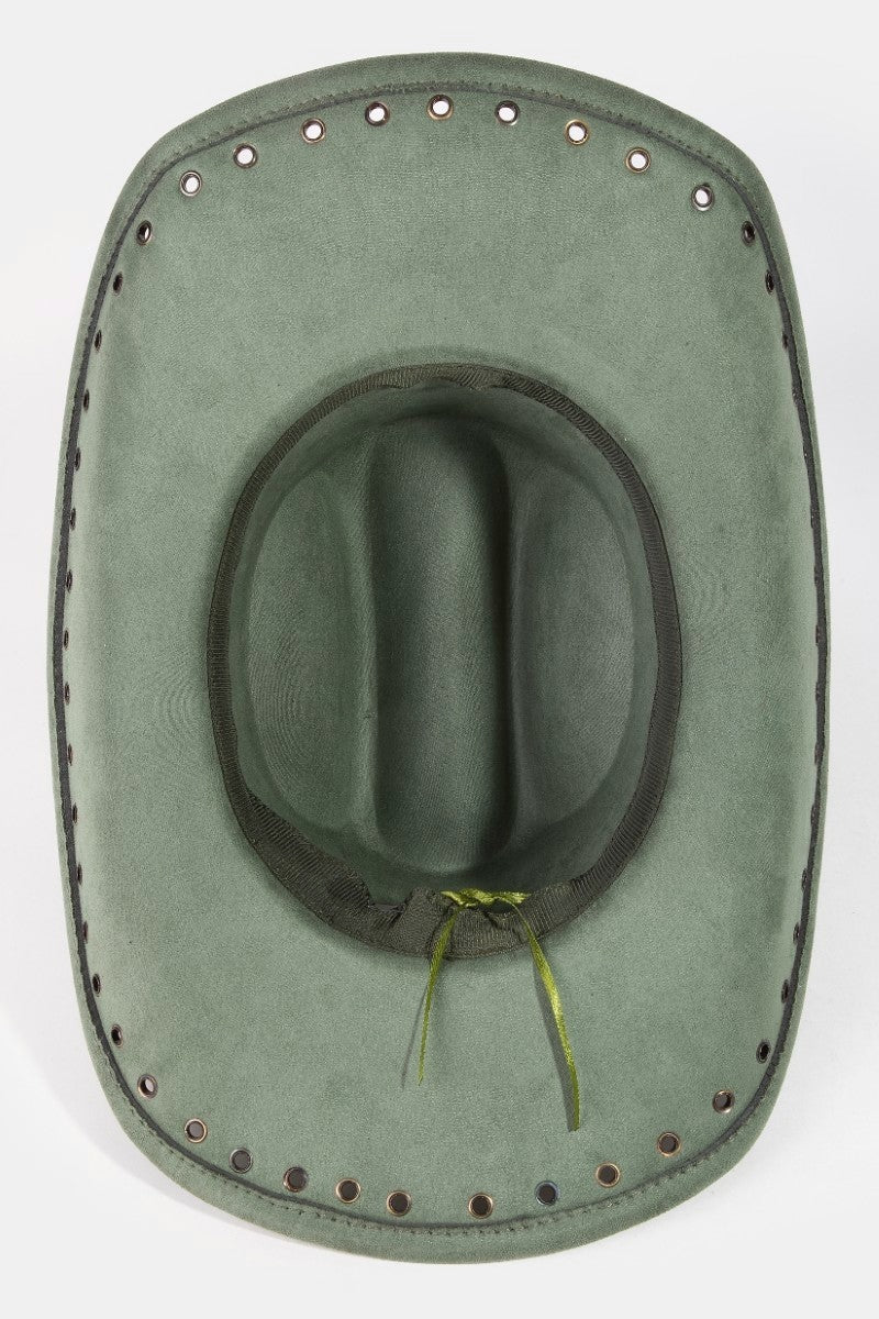 Grommet Brim Faux Suede Cowboy Hat