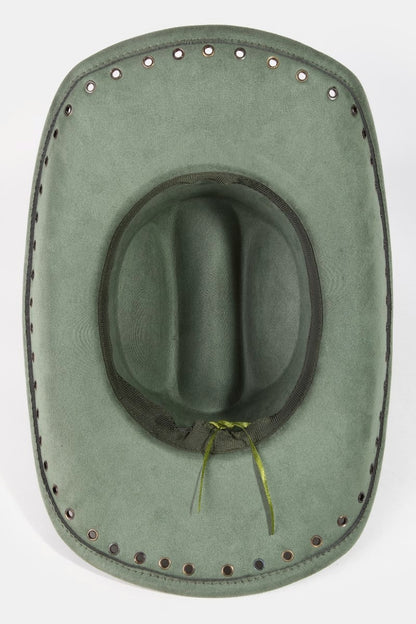 Grommet Brim Faux Suede Cowboy Hat