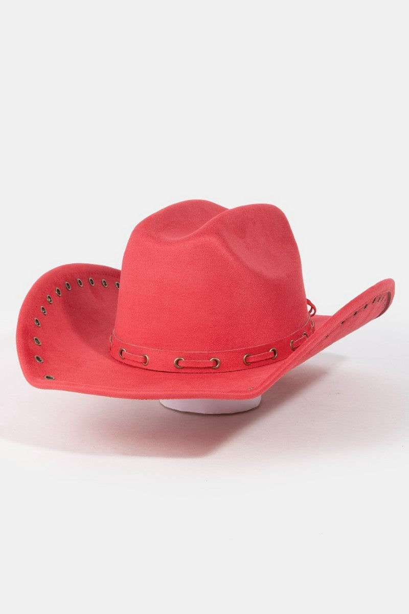 Grommet Brim Faux Suede Cowboy Hat