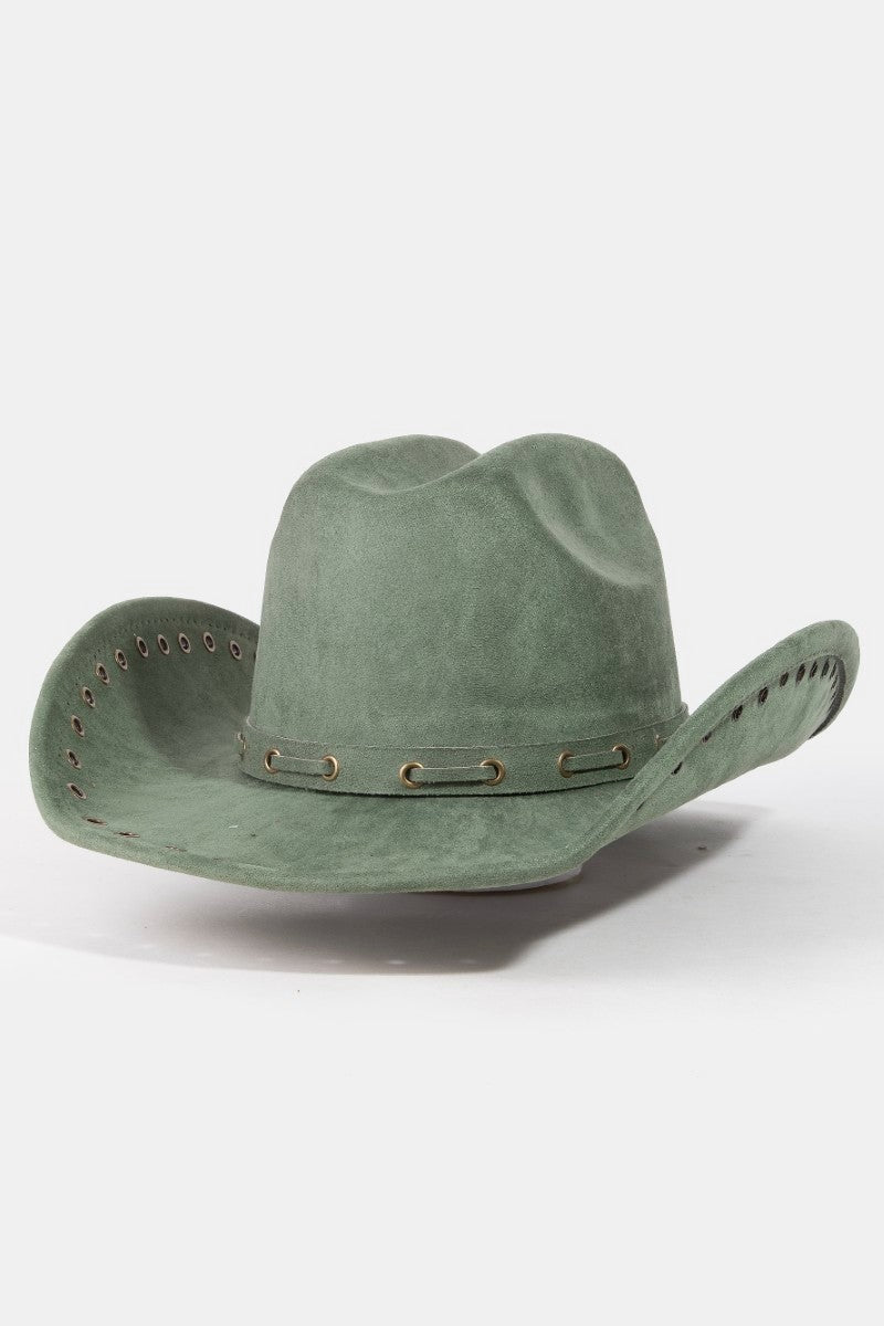Grommet Brim Faux Suede Cowboy Hat