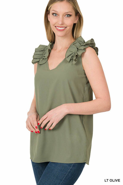 RUFFLE TRIM SLEEVELESS TOP