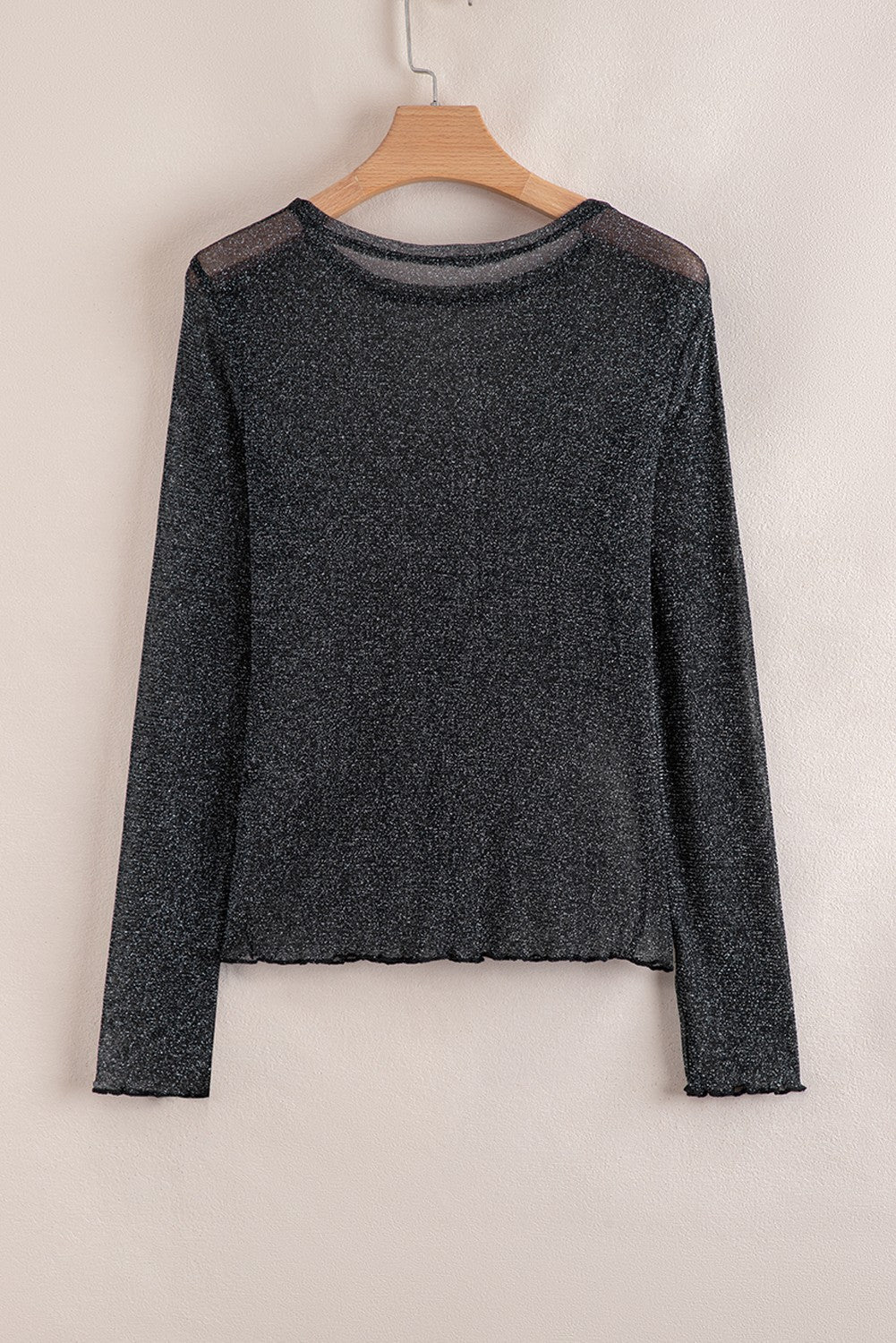 Metallic Glitter Mesh Long Sleeve Top