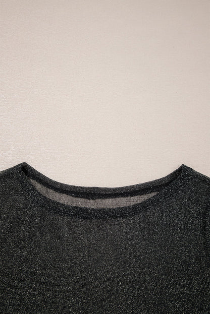 Metallic Glitter Mesh Long Sleeve Top