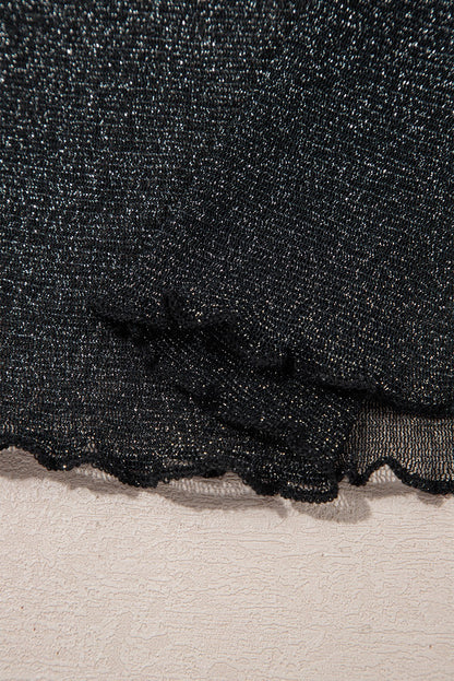 Metallic Glitter Mesh Long Sleeve Top