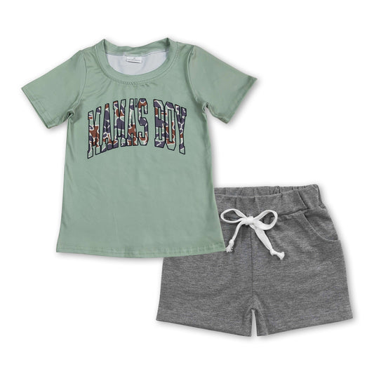 Boys' Clothing Set: Camo Mama's Boy Top with Grey Shorts