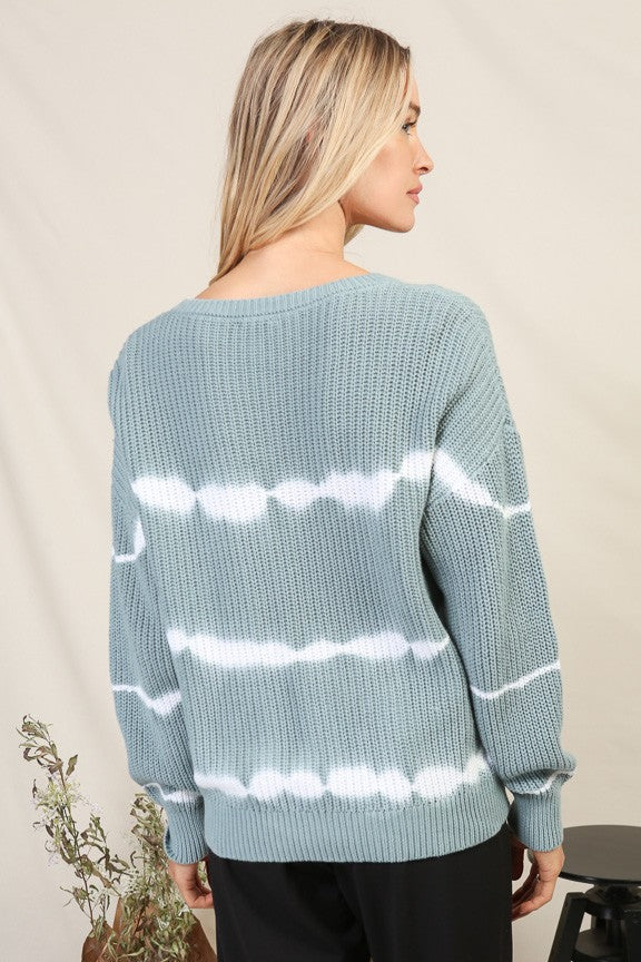 Coastal Chic Tie Dye Stripe Sweater Top