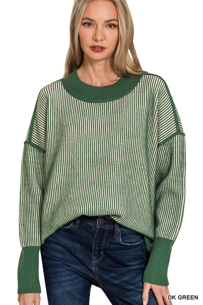 ZENANA- Exposed Seam Two Tone Sweater
