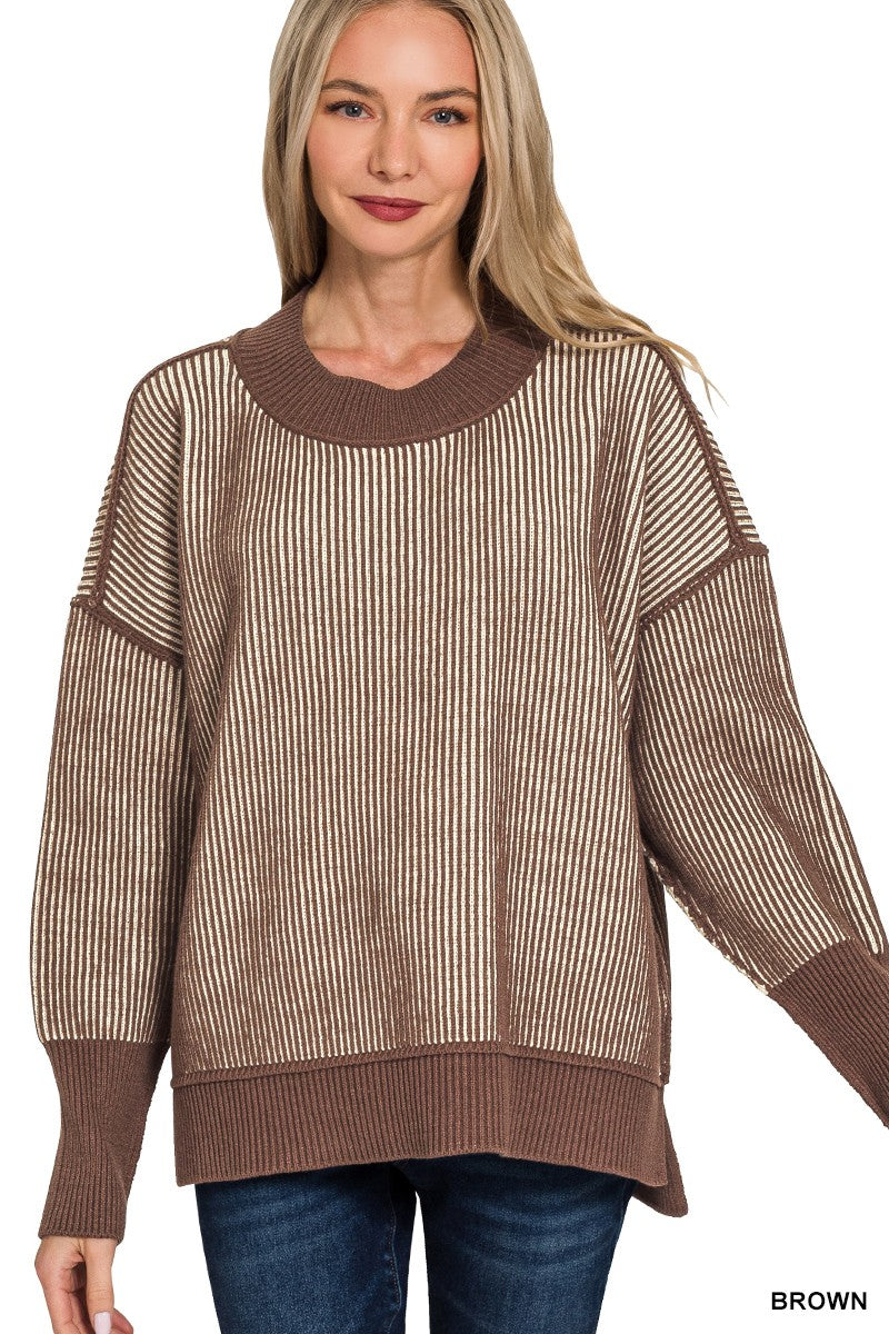 ZENANA- Exposed Seam Two Tone Sweater