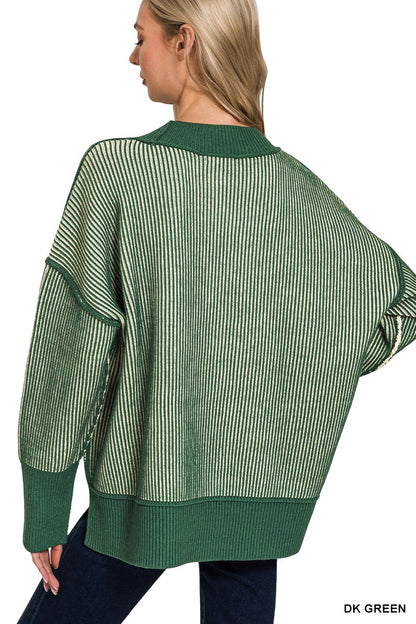 ZENANA- Exposed Seam Two Tone Sweater