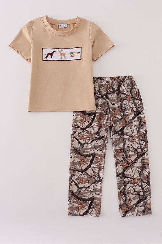 Hunting Dog Deer Duck Embroidery Pants Set