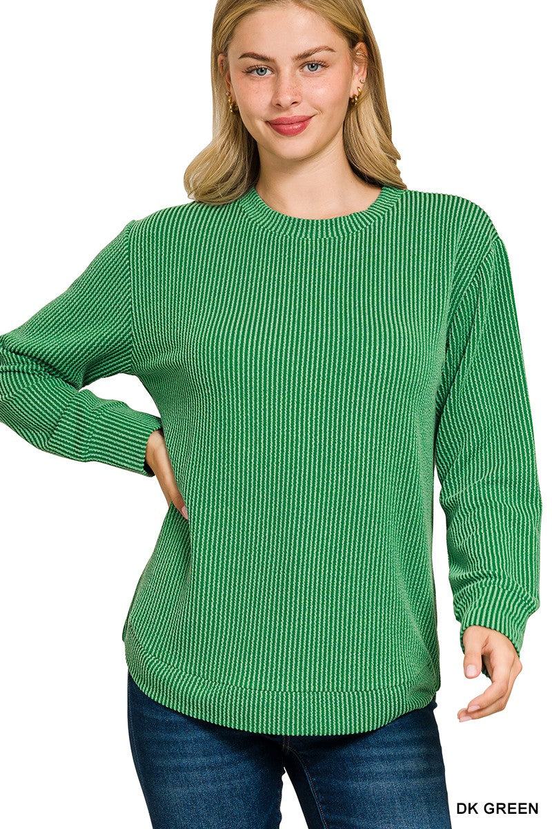 ZENANA- Raised Rib Round Neck Long Sleeve Top
