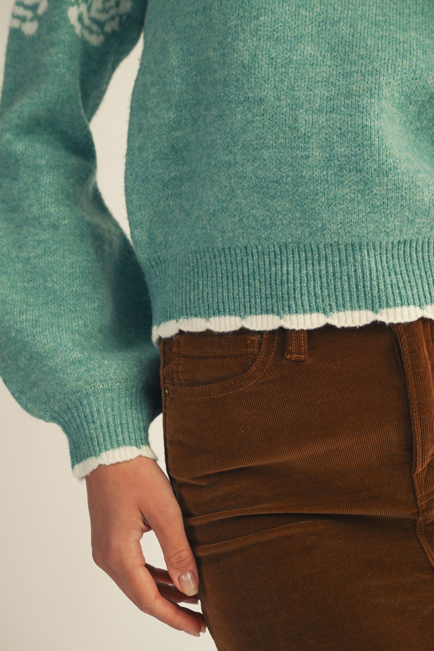 Green Rose Print Sweater