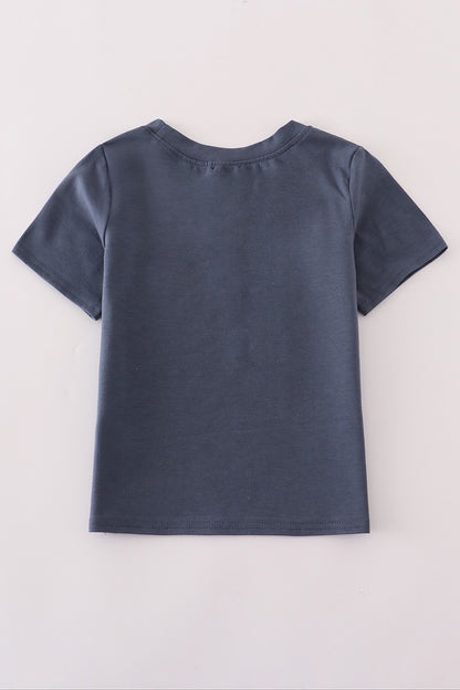 Blue Embroidered Pumpkin Top