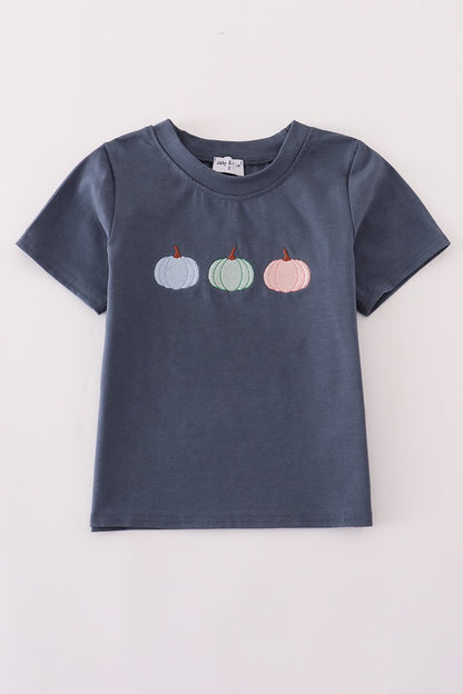 Blue Embroidered Pumpkin Top