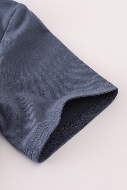 Blue Embroidered Pumpkin Top