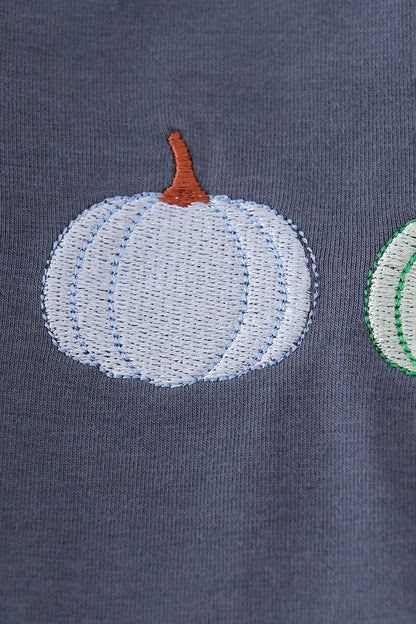 Blue Embroidered Pumpkin Top