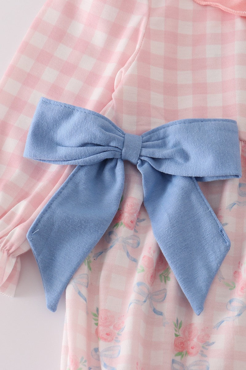 Pink Floral Print Ruffle Bow Bubble