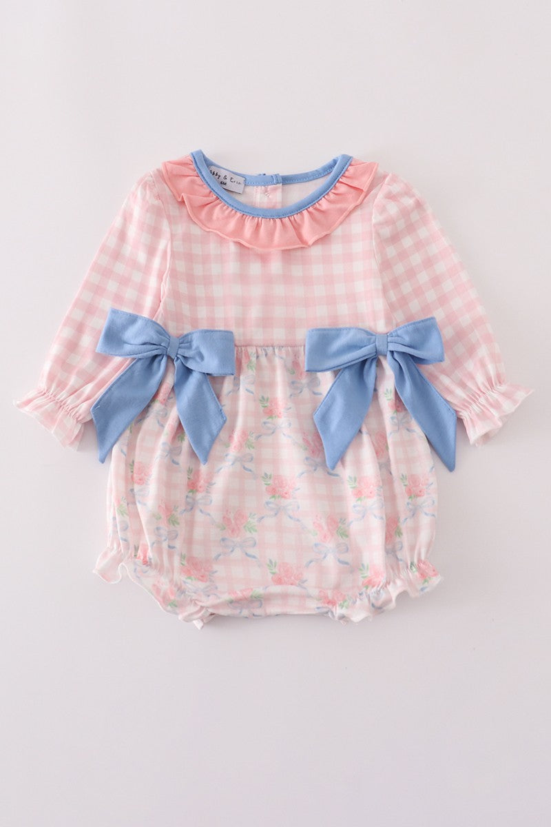 Pink Floral Print Ruffle Bow Bubble
