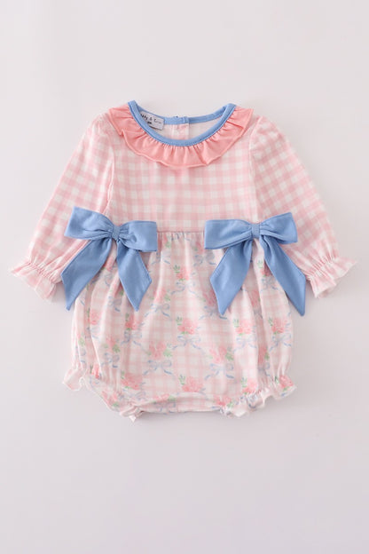 Pink Floral Print Ruffle Bow Bubble