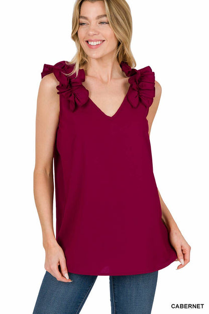 RUFFLE TRIM SLEEVELESS TOP